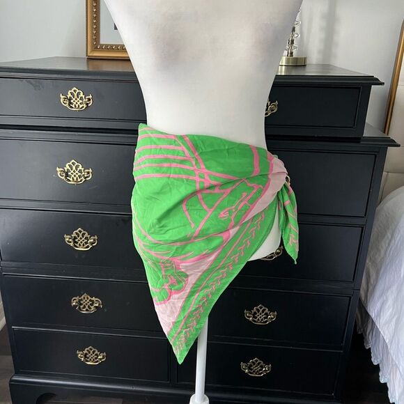 Tory Burch Green and Pink Patterned Scarf - Picture 3 of 5